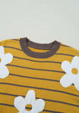 Flower Stripe Round Neck Long Sleeve Sweater - Trendsi - Flyclothing LLC
