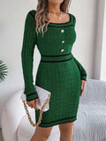 Contrast Trim Long Sleeve Sweater Dress - Trendsi - Flyclothing LLC