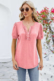 Frill Notched Short Sleeve Blouse - Trendsi - Flyclothing LLC