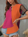 Color Block Notched Short Sleeve T-Shirt - Trendsi - Flyclothing LLC