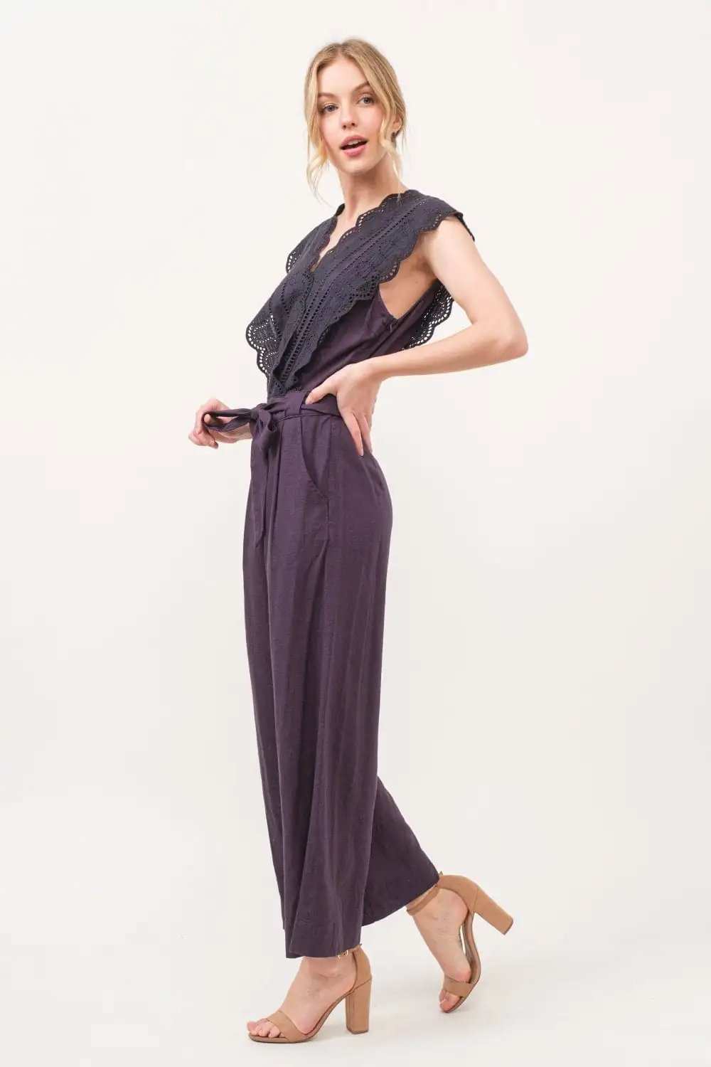 And The Why Laced Surplice Tie Waist Jumpsuit - Trendsi - Flyclothing LLC