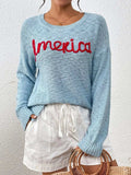 Letter Round Neck Long Sleeve Sweater - Trendsi - Flyclothing LLC