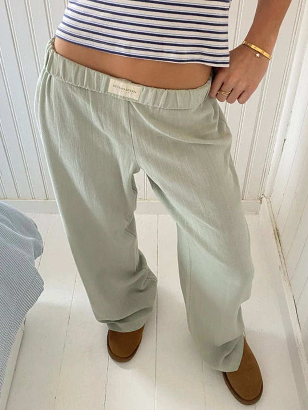 Elastic Waist Wide Leg Pants - Trendsi - Flyclothing LLC