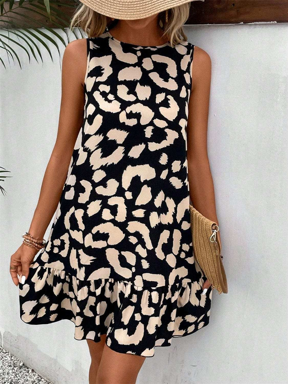 Tied Leopard Round Neck Tank Dress - Trendsi - Flyclothing LLC