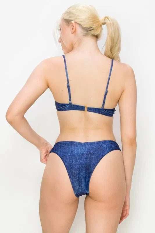 And The Why Denim Print Simple Bikini Swimsuits - Trendsi - Flyclothing LLC