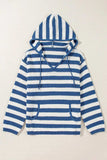 Drawstring Striped Long Sleeve Hooded Sweater - Trendsi - Flyclothing LLC