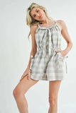 MABLE Plaid Sleeveless Button Down Romper - Trendsi - Flyclothing LLC