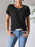 Round Neck Short Sleeve Knit Top - Trendsi - Flyclothing LLC