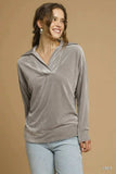 Umgee Soft Thermal Collared Long Sleeve Top - Trendsi - Flyclothing LLC