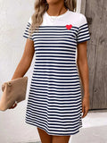 Striped Round Neck Short Sleeve Mini Dress - Trendsi - Flyclothing LLC