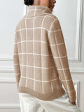 Plaid Turtleneck Long Sleeve Sweater - Trendsi - Flyclothing LLC