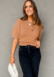 Fuzzy Round Neck Half Sleeve Sweater - Trendsi - Flyclothing LLC