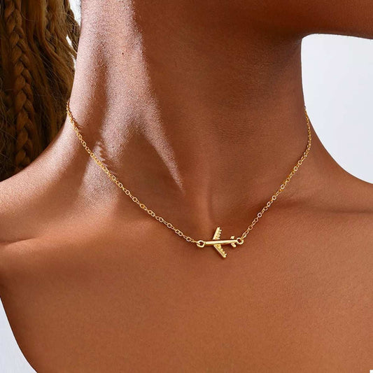 18K Gold-Plated Airplane Necklace - Trendsi - Flyclothing LLC