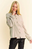 Davi & Dani Crochet Sleeve Crinkled Texture Shirt - Trendsi - Flyclothing LLC