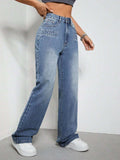 High Rise Wide Leg Jeans with Pockets - Trendsi - Flyclothing LLC