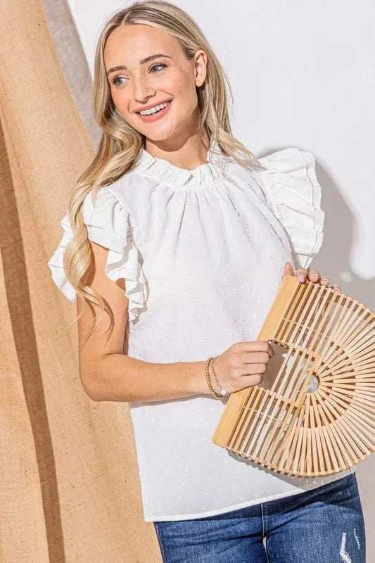 And The Why Polka Dot Textured Double Layered Ruffles Blouse - Trendsi - Flyclothing LLC