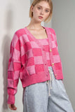 Checkered V-Neck Long Sleeve Cardigan - Trendsi - Flyclothing LLC
