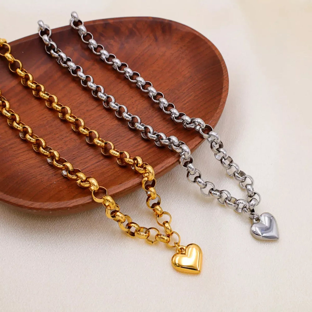 Heart Pendant Toggle Clasp Chain Necklace - Trendsi - Flyclothing LLC