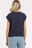 Mittoshop Contrast Letter Round Neck Cap Sleeve Knit Top - Trendsi - Flyclothing LLC