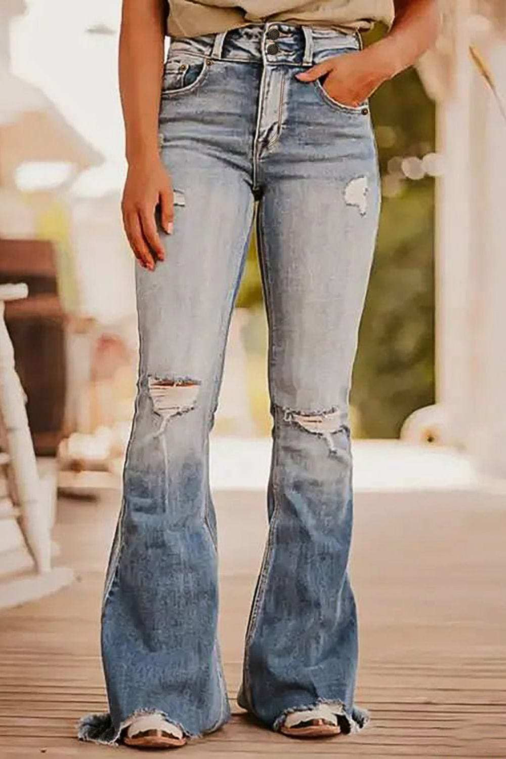 Distressed Raw Hem Bootcut Jeans - Trendsi - Flyclothing LLC