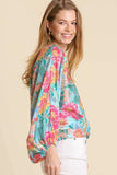 Umgee USA Full Size Floral Print Smocked Back Hem V-Neck Blouse Plus Size - Trendsi - Flyclothing LLC
