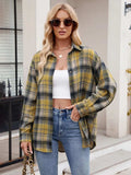 Pocketed Plaid Collared Neck Long Sleeve Shirt - Trendsi - Flyclothing LLC