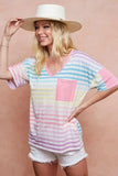 BiBi Rainbow Stripe Printed Triblend Knit Top - Trendsi - Flyclothing LLC