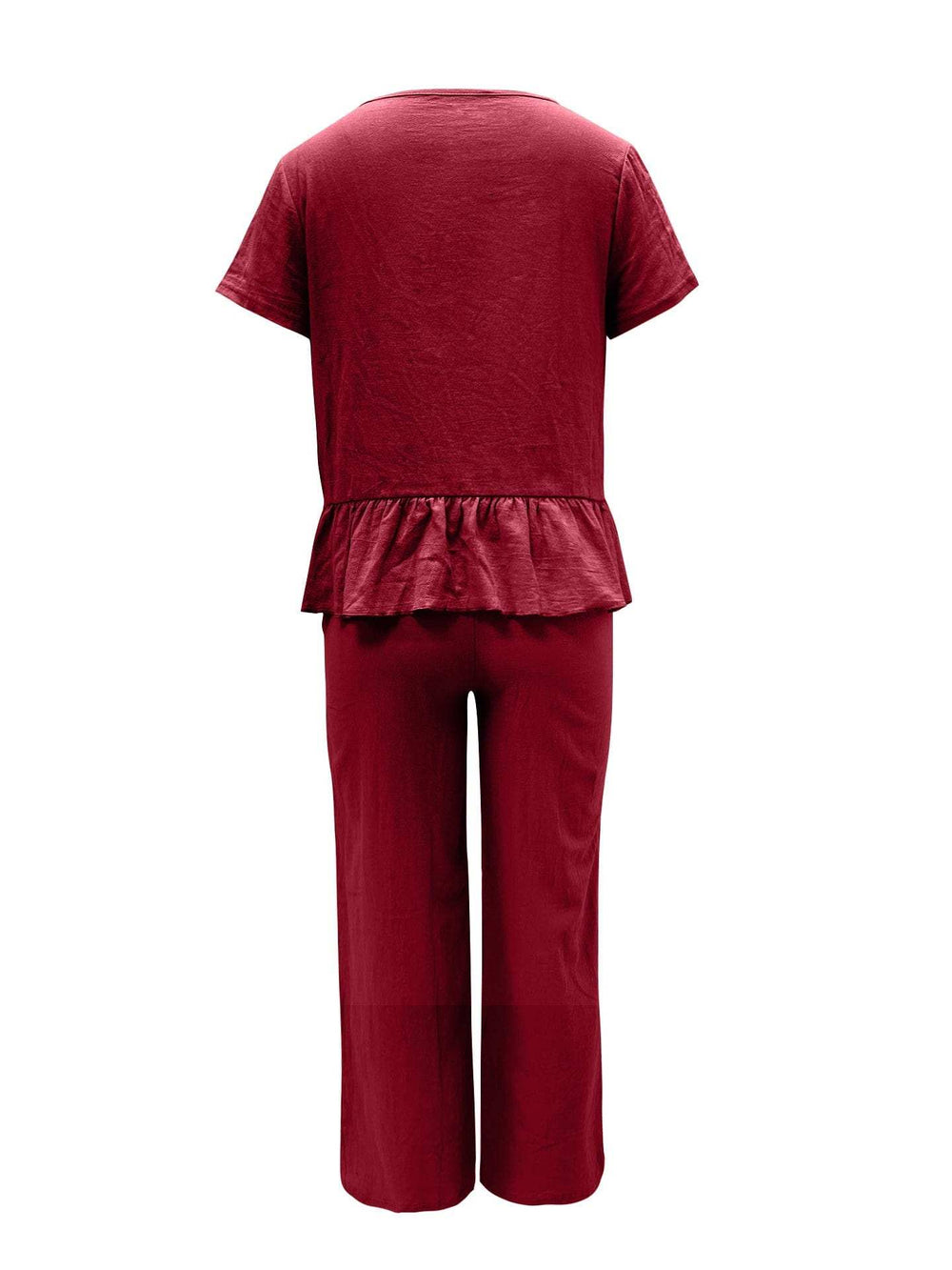 Peplum Round Neck Short Sleeve Top and Pants Set - Trendsi - Flyclothing LLC