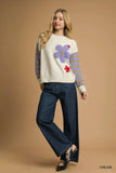 Umgee Flower Jacquard Striped Long Sleeve Sweater - Trendsi - Flyclothing LLC