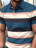Men's Full Size Collared Short Sleeve Striped Polo Plus Size - Trendsi - Flyclothing LLC