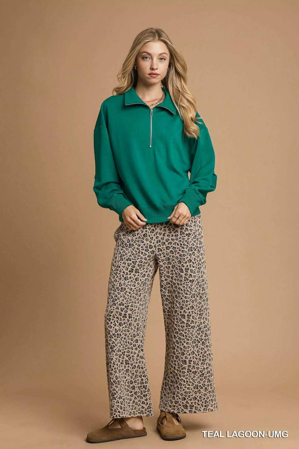 Umgee Half Zip Drop Shoulder Sweatshirt - Trendsi - Flyclothing LLC