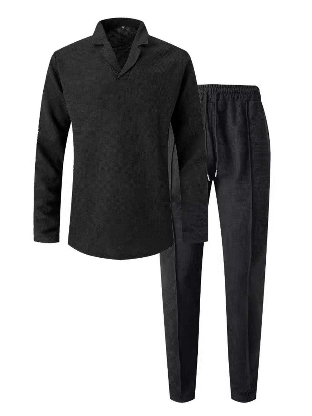 Men's Full Size Waffle-Knit Long Sleeve Top and Pants Set Plus Size - Trendsi - Flyclothing LLC
