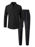 Men's Full Size Waffle-Knit Long Sleeve Top and Pants Set Plus Size - Trendsi - Flyclothing LLC