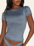 Round Neck Short Sleeve Swim Top - Trendsi - Flyclothing LLC