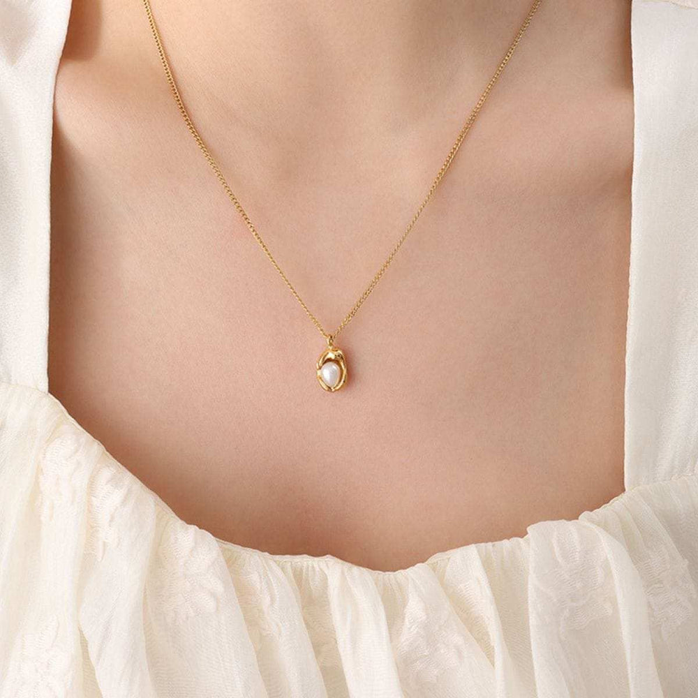 18K Gold-Plated Pearl Pendant Necklace - Trendsi - Flyclothing LLC