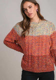 Cable-Knit Color Block Round Neck Long Sleeve Sweater - Trendsi - Flyclothing LLC