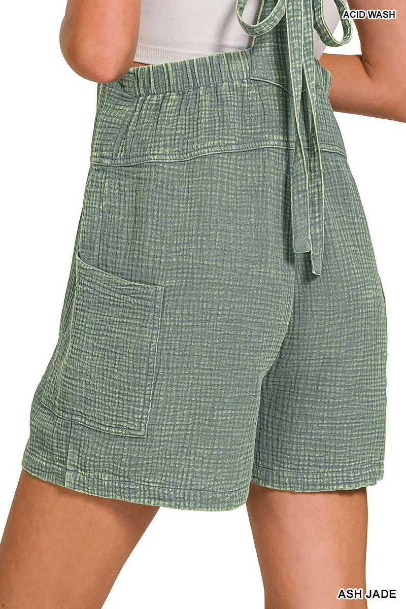 Zenana Washed Double Gauze Tie Back Rompers - Trendsi - Flyclothing LLC