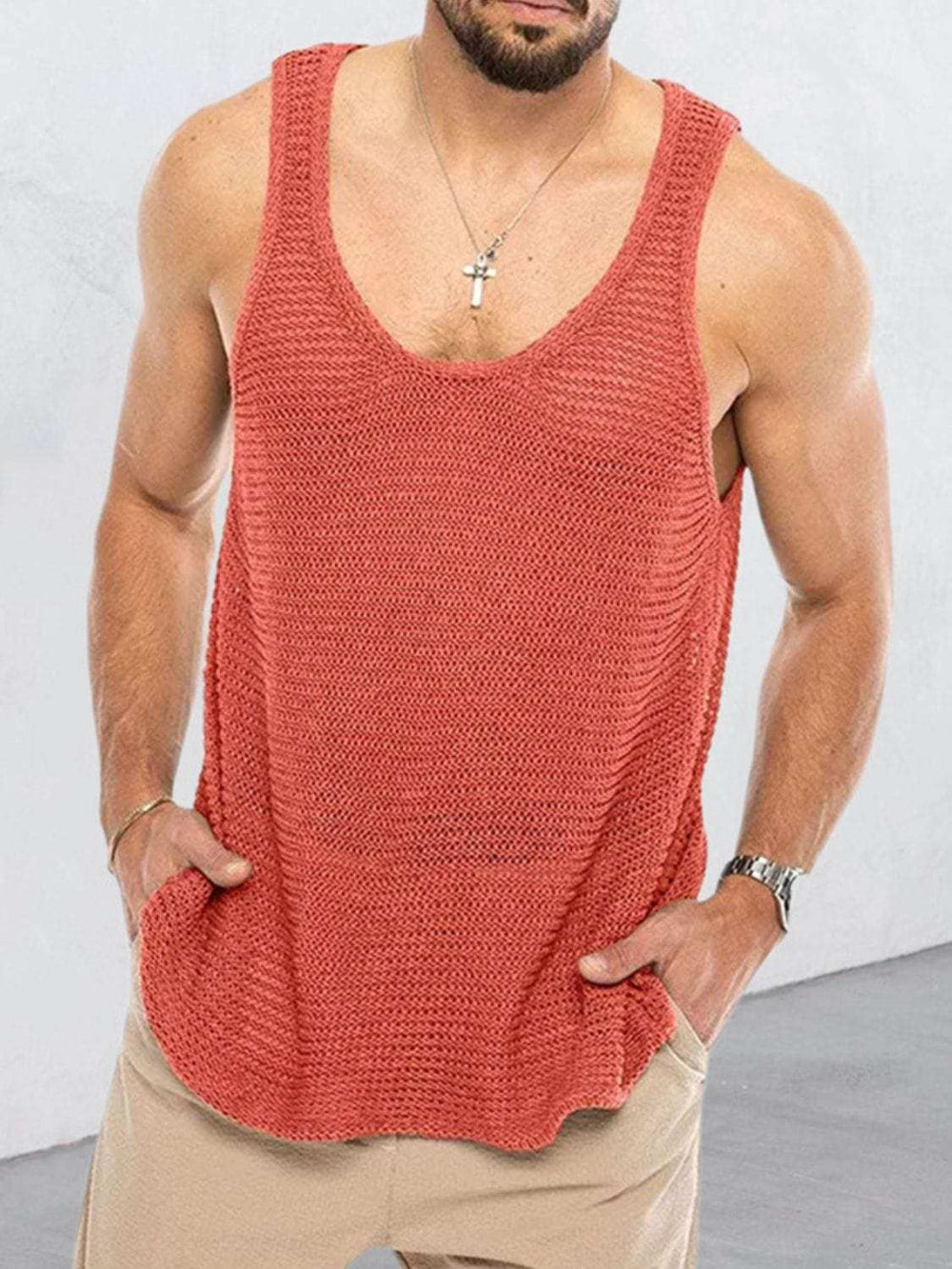 Men's Plus Size Round Neck Wide Strap Tank - Trendsi - Flyclothing LLC