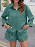 Button Up Long Sleeve Top and Shorts Set - Trendsi - Flyclothing LLC