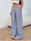 Drawstring Striped Wide Leg Pants - Trendsi - Flyclothing LLC