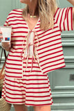 Tied Striped V-Neck Top and Shorts Set - Trendsi - Flyclothing LLC