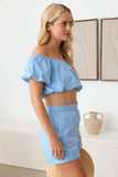 LE LIS COLLECTION Off Shoulder Crop Top and High Waist Shorts Set - Trendsi - Flyclothing LLC