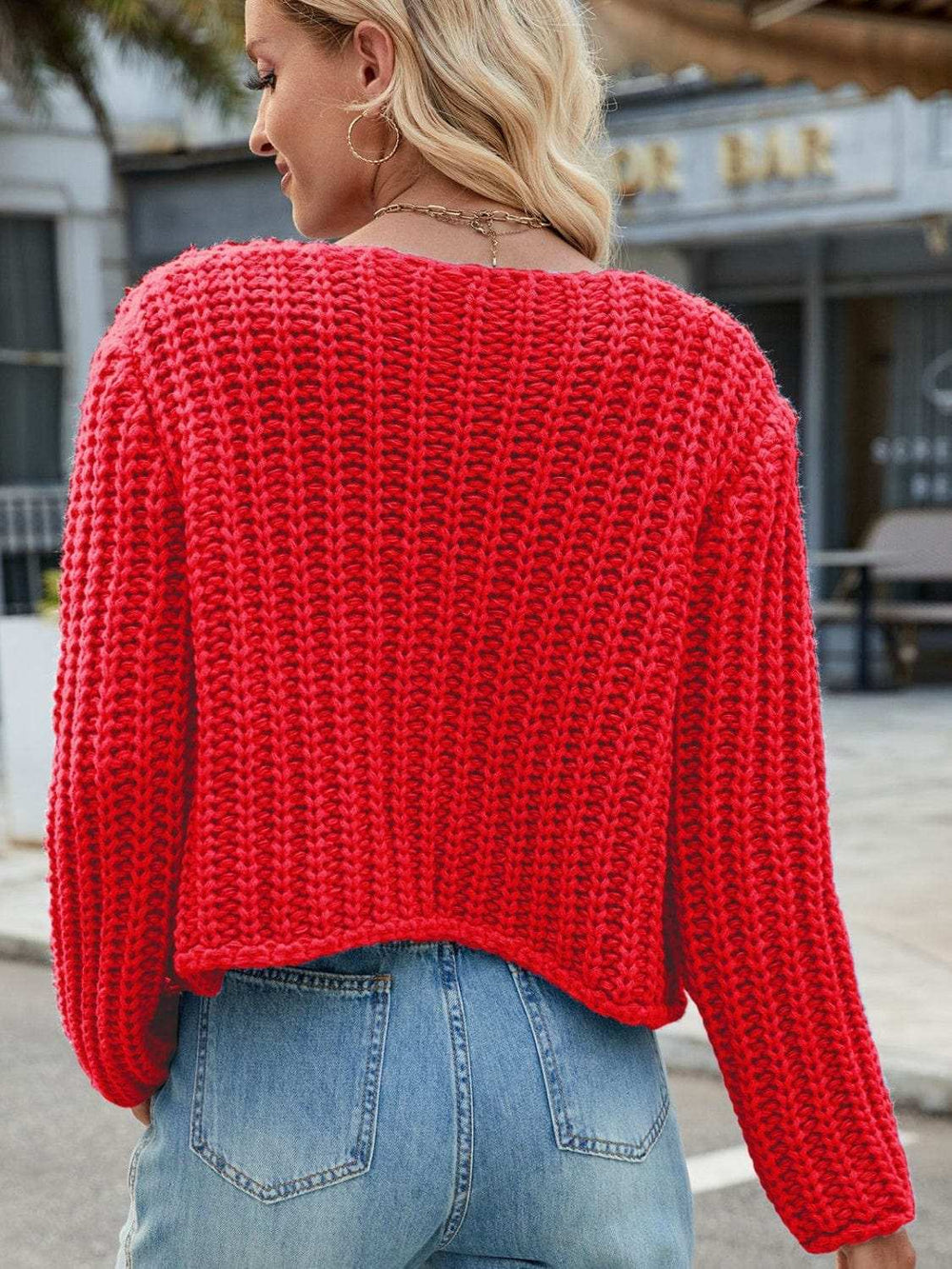 Round Neck Button Up Cardigan with Pockets - Trendsi - Flyclothing LLC