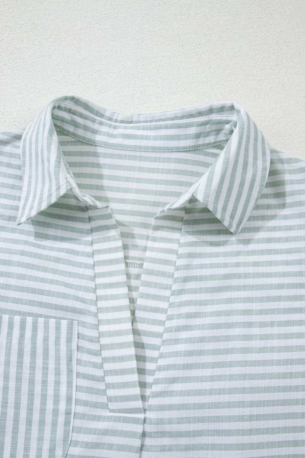 Striped Johnny Collar Long Sleeve Mini Shirt Dress - Trendsi - Flyclothing LLC