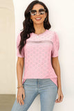 Eyelet Round Neck Short Sleeve T-Shirt - Trendsi - Flyclothing LLC