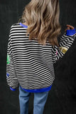 Sequin Football Striped Round Neck Long Sleeve Sweatshirt - Trendsi - Flyclothing LLC