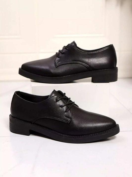 Point Toe Lace Up Loafers - Trendsi - Flyclothing LLC