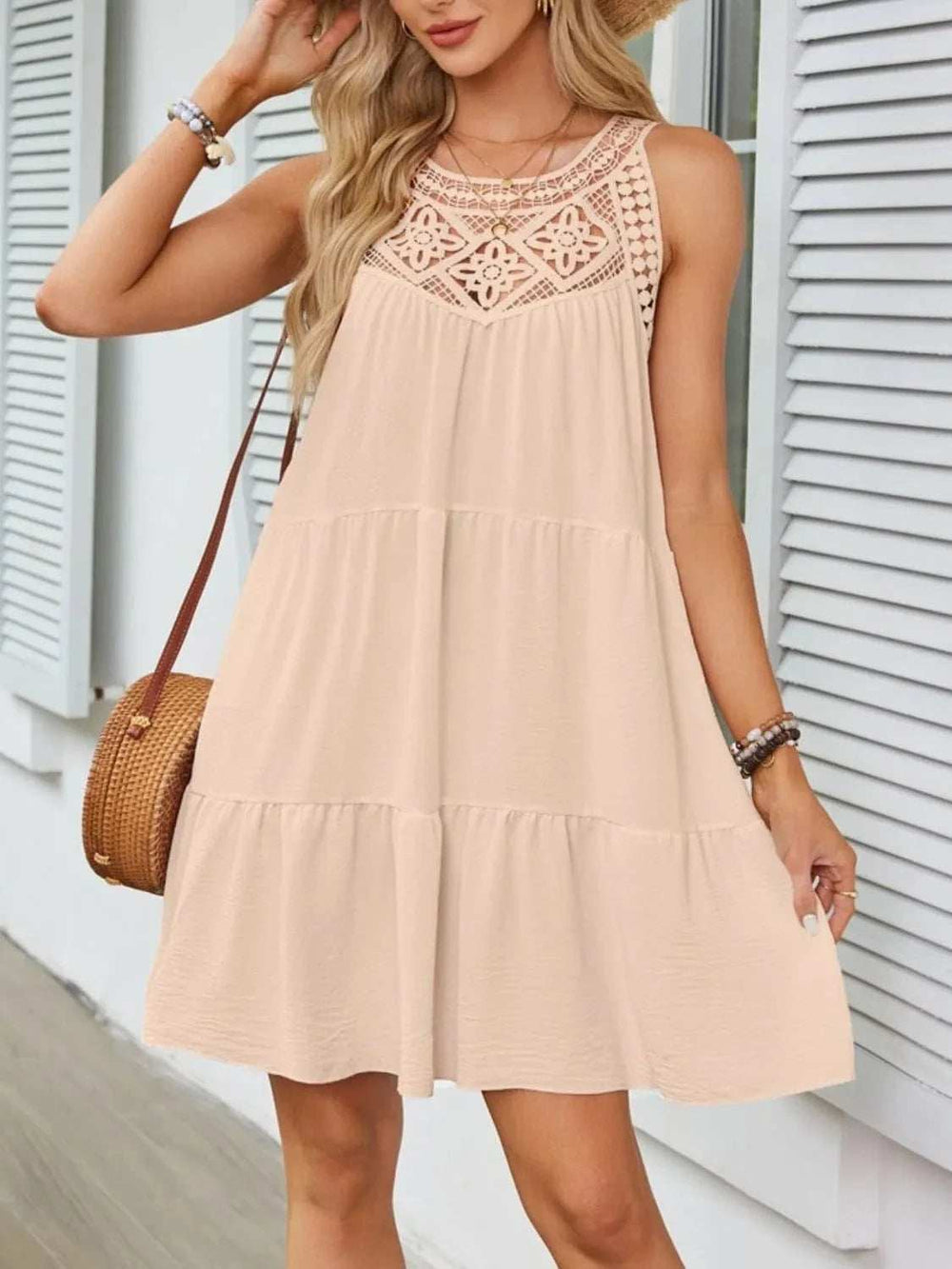 Ruffled Hem Lace Sleeveless Dress - Trendsi - Flyclothing LLC