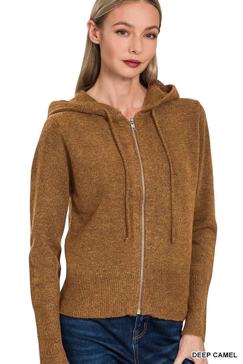 Zenana Drawstring Zip Up Hooded Cardigan - Trendsi - Flyclothing LLC