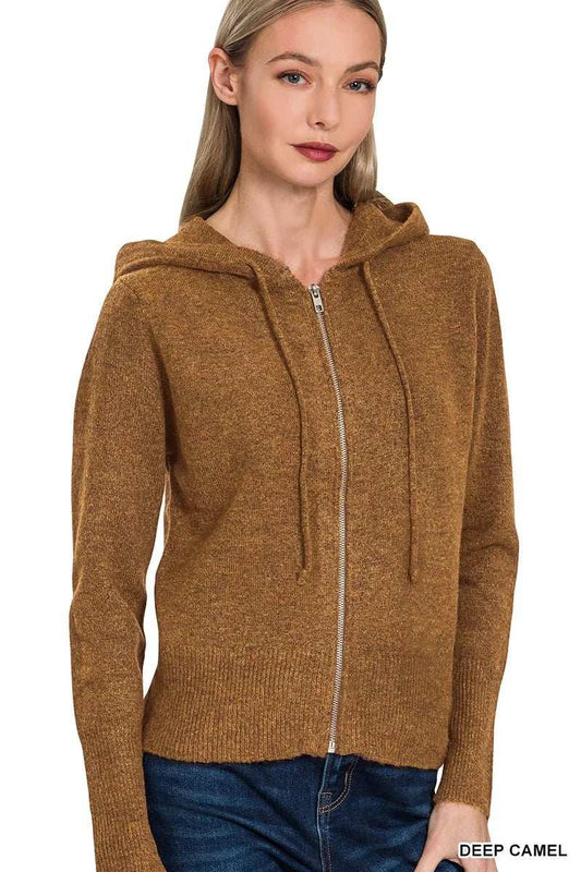 Zenana Drawstring Zip Up Hooded Cardigan - Trendsi - Flyclothing LLC